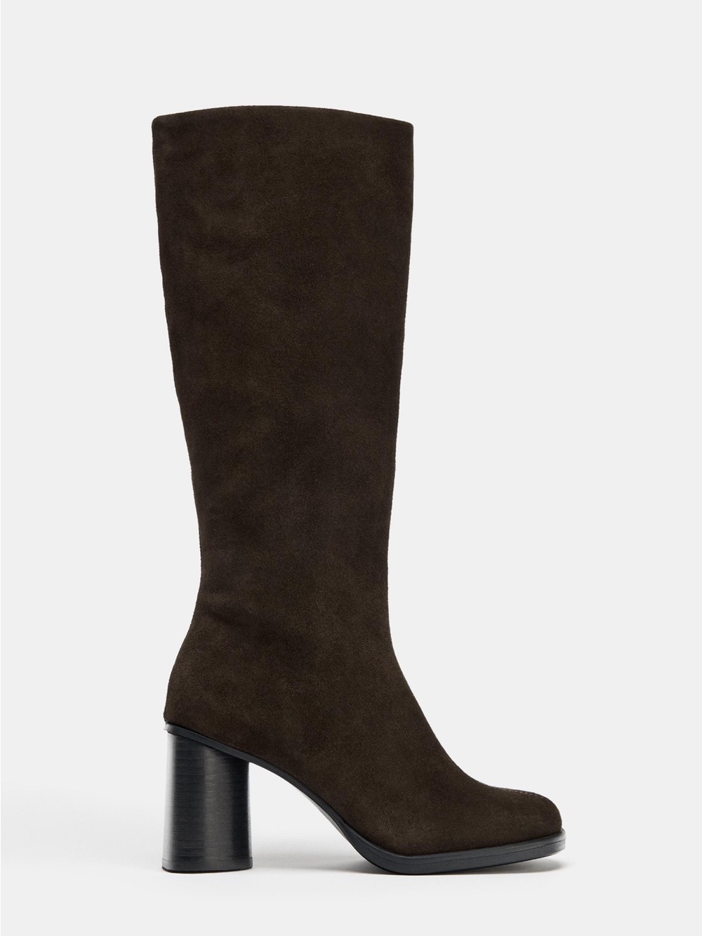 Zara NWT Chocolate Brown Split Suede Knee High Boots Size 9